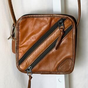 ViTG LAND Brown Leather Crossbody Bag Mens Unisex Small Zippered Purse Travel